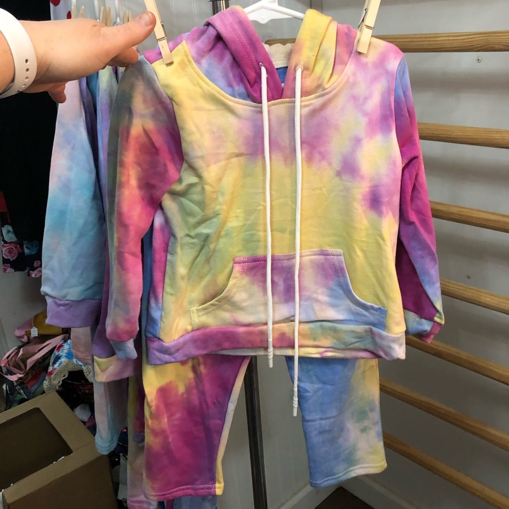 Distressed Yellow Tie Dye Hoodie Set